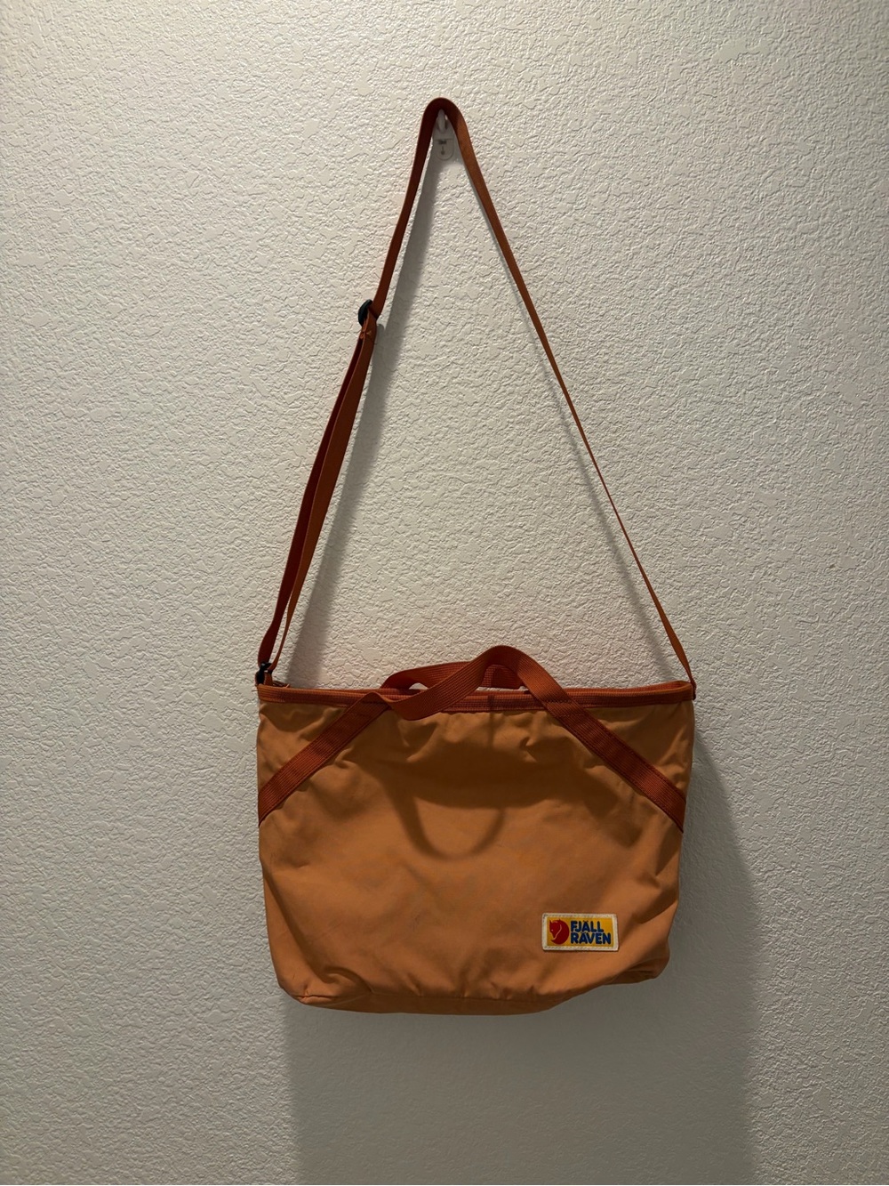 Fjallraven Orange Crossbody Tote Bag with Rust Trim